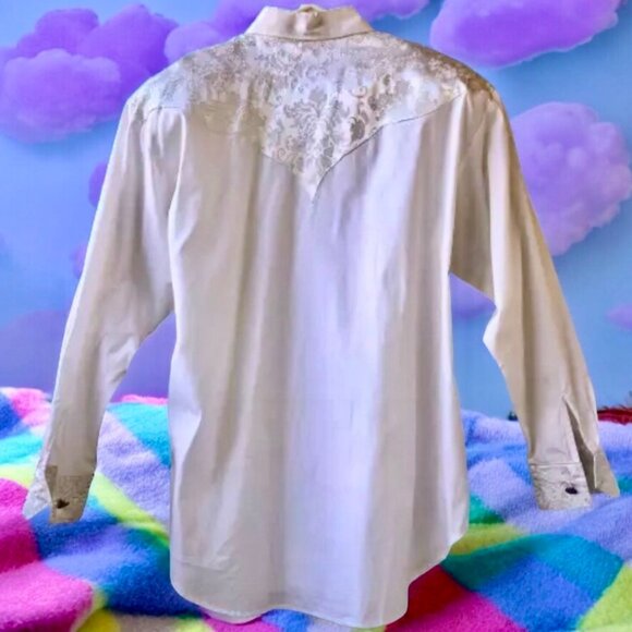 Longhorn Western Shirt Womens Medium White Button Up Long Sleeve Pretty - Picture 2 of 15